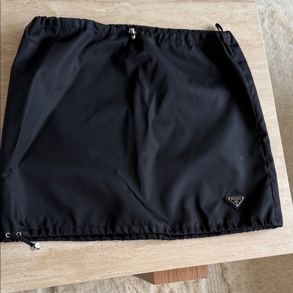 Prada Re- Nylon Mini Skirt with Triangle Logo and Drawstring hem